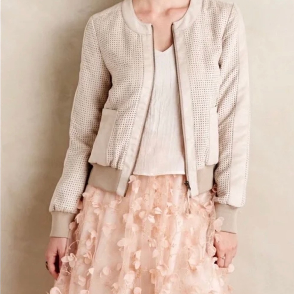Laser cut out bomber jacket Hei Hei jacket from Anthropologie